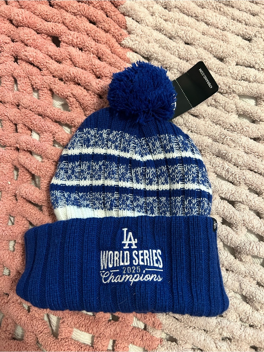47 Brand LA Royal Blue and White Pom Beanie - World Series Champions 2025